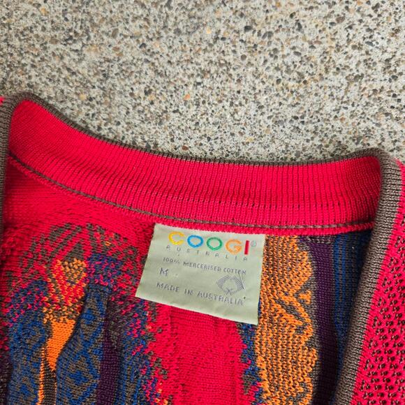 Vtg 90s COOGI Abstract Multicolor 3D Pattern Heavyweight Knit Cardigan Sweater M - Picture 5 of 7